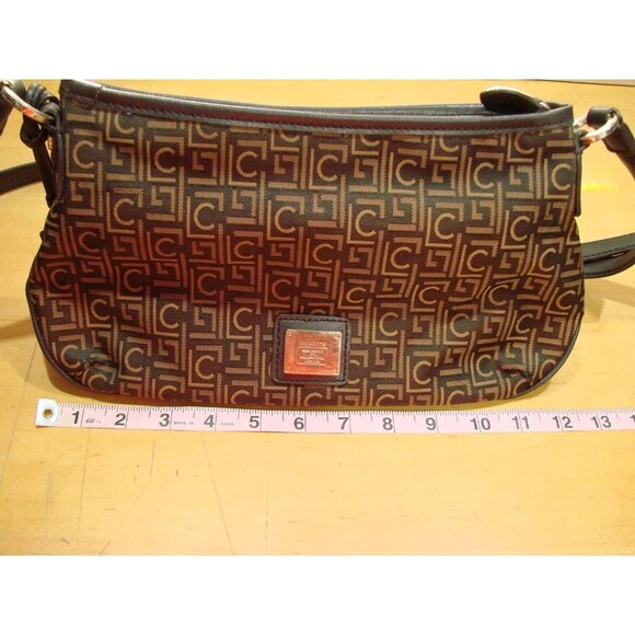 Liz Claiborne Monogram Crossbody Shoulder Bag Dark Brown Gold Adjustable Straps - Picture 10 of 12